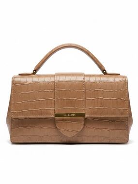LANCASTER PARIS Exotic Croc Embossed Leather Top Handle Bag NWT